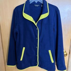 Susan Graver Women’s Medium Jacket Blue/ Lime Green Trim Polar Fleece Snap Front